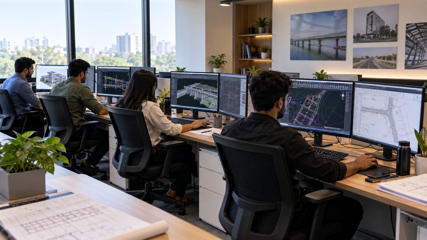 RRA CAD SOLUTION production team working on survey CAD drawings